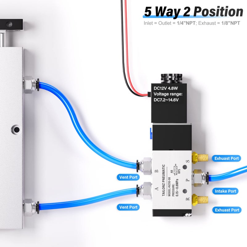 TAILONZ PNEUMATIC 1/4"NPT Solenoid Valve DC12V Single Coil Pilot-Operated Electric 2 Position 5 Way Connection Type 4V210-08 Outlet wire - Image 3